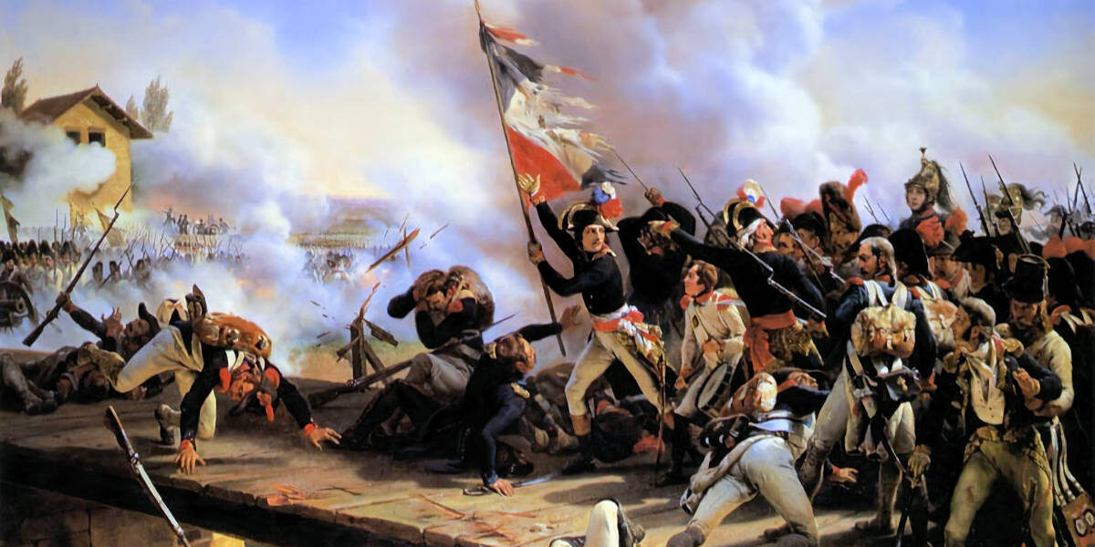 Napoleón Bonaparte liderando la batalla francesa